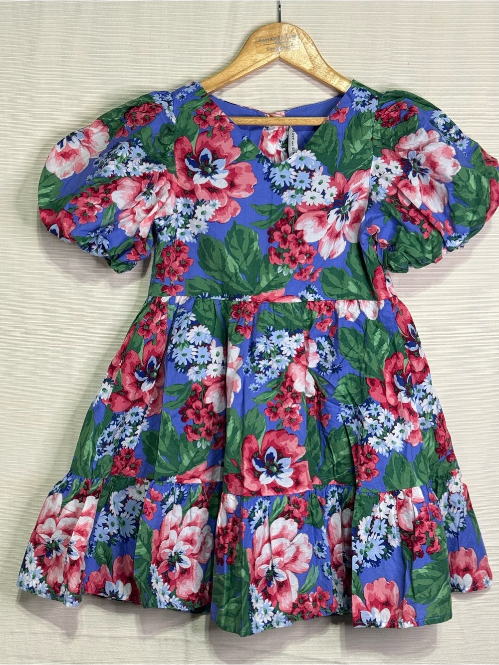 Janie and Jack Floral Puff Sleeve Dress Girls Blue Pink Garden Party size 6
